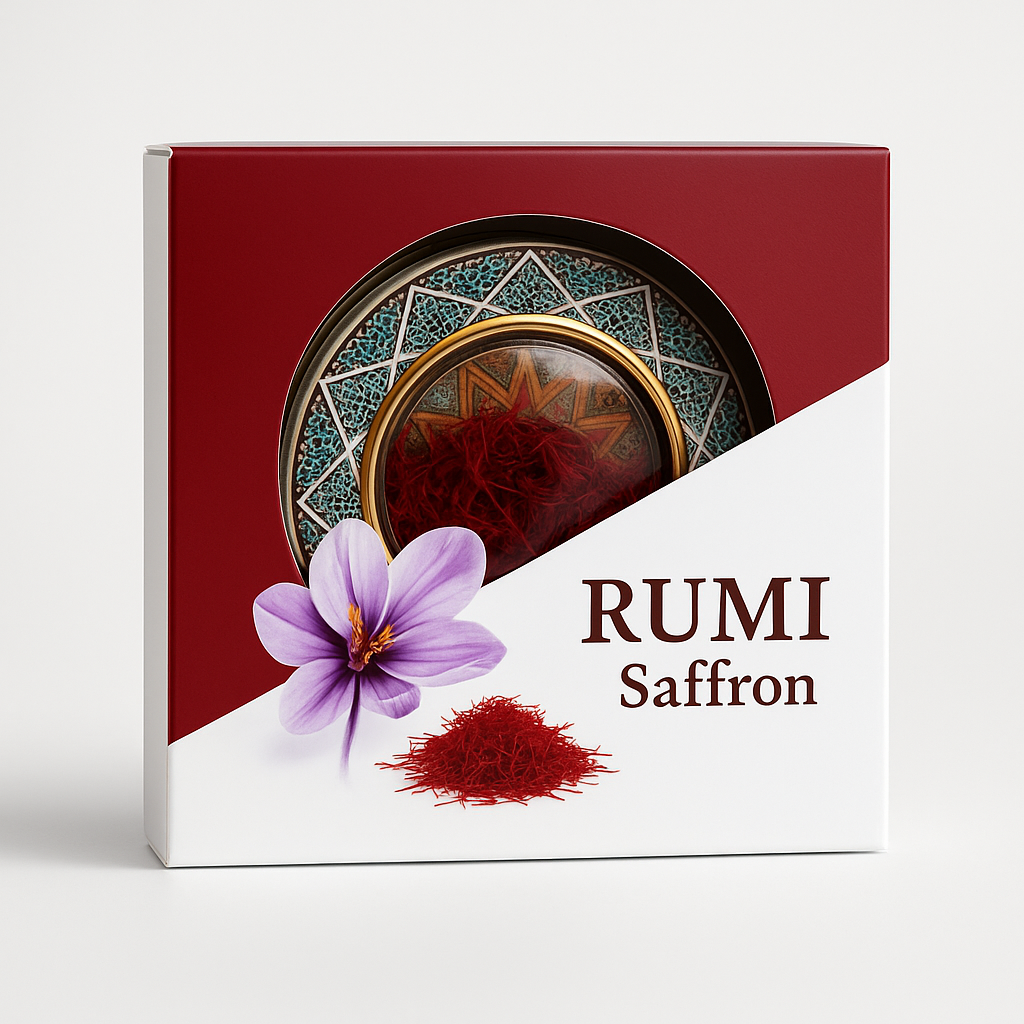 Rumi Saffron gift box with a tin of saffron threads