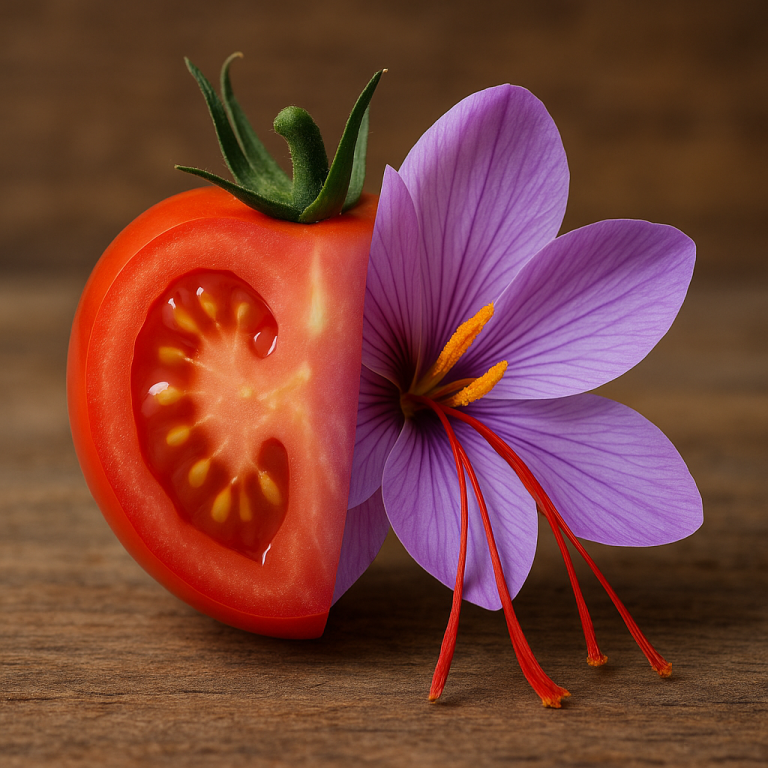 Illustration of transgenic tomatoes with saffron apocarotenoids