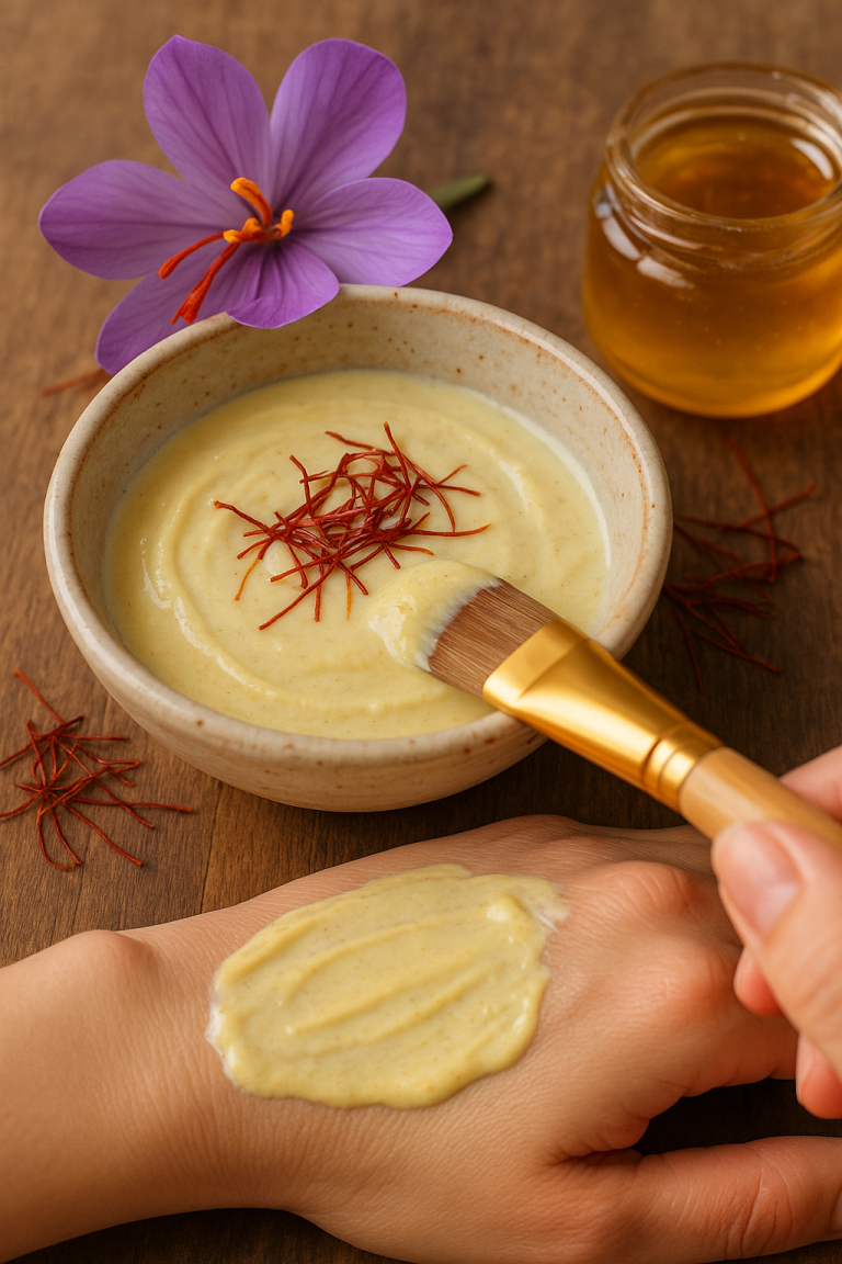 Face mask made with milk, saffron threads and honey