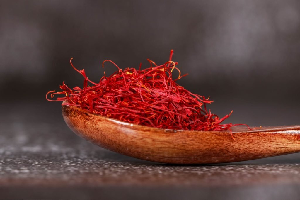 Saffron threads prepared for a warm infusion