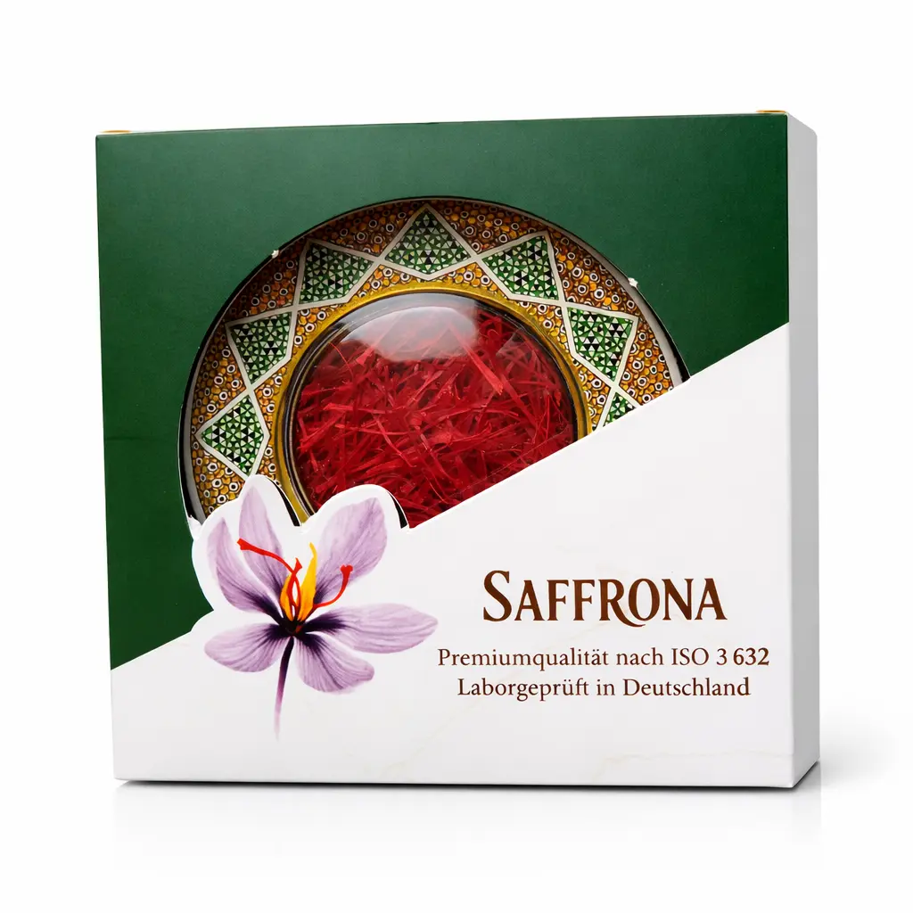 Saffrona 1g geschenck Packung Hochwertiges Safran Geschenk 1g in edler Verpackung – Premium-Safran geprüft nach ISO 3632