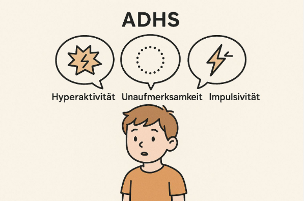 Grafische Darstellung der ADHS-Hauptsymptome Hyperaktivität, Unaufmerksamkeit und Impulsivität als Einführung in die wissenschaftliche Forschung zu Safran ADHS.