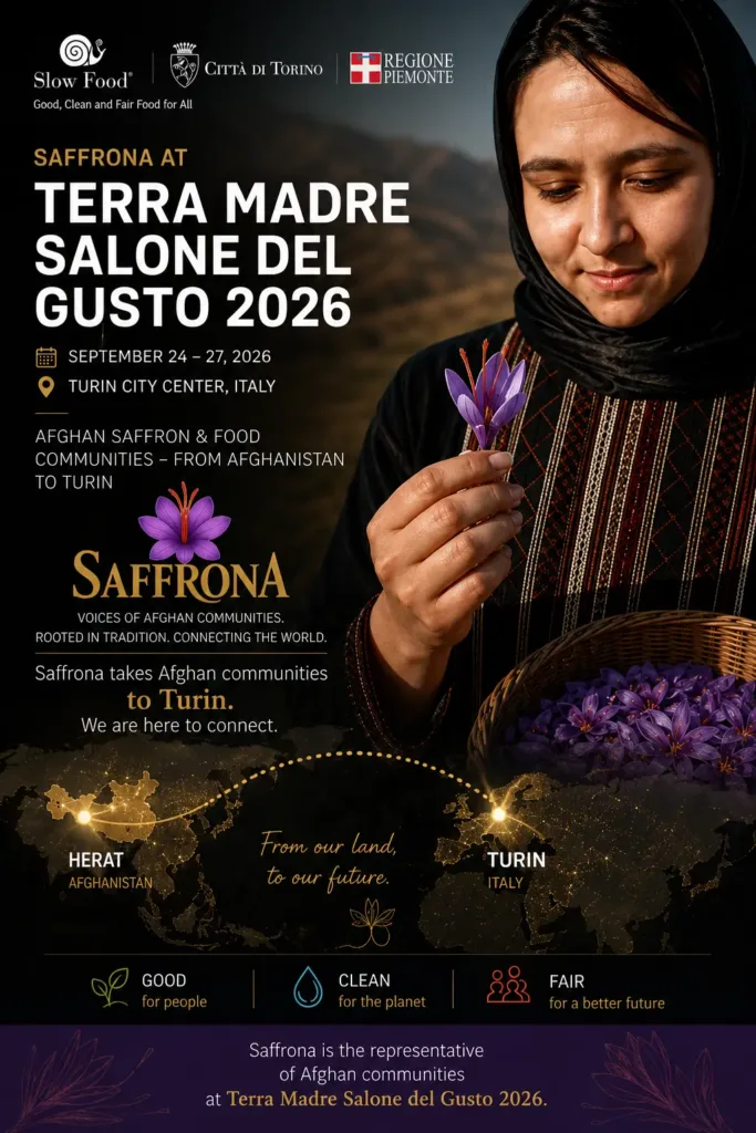 Saffrona at Terra Madre Salone del Gusto 2026 – Afghan saffron and food communities from Herat to Turin